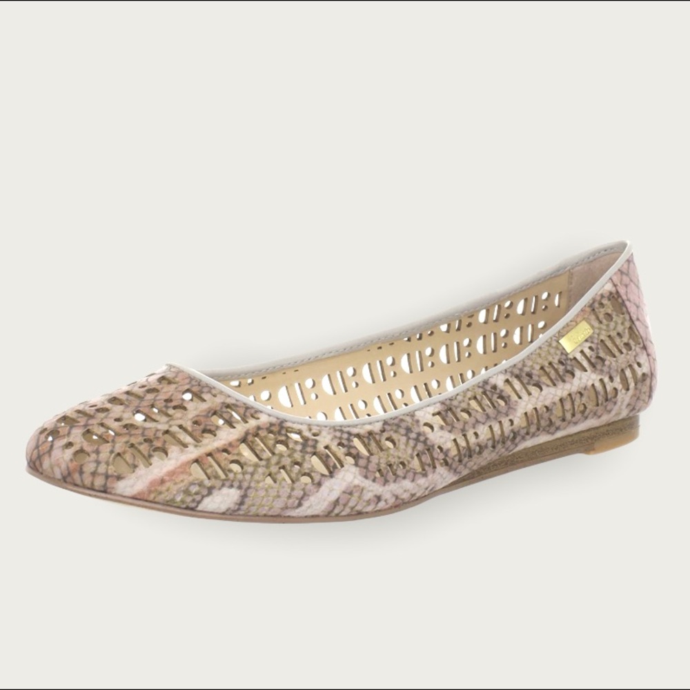 Calvin Klein [8M] Geometric Cut-Out Pink Snakeskin Print Round Toe Flats